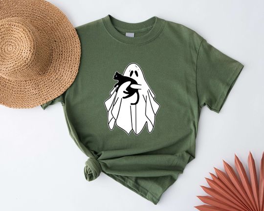 Discover Ghost Holding Black Cat Halloween Shirt, Ghost Cat Halloween Shirt