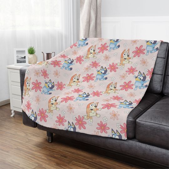 Discover BlueyDad and bingo pink Minky Blanket, blue dog blanket, sister dogs blankets