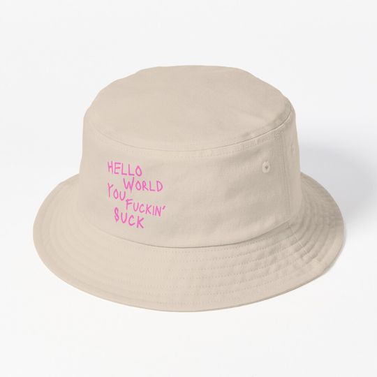 Discover Pink comic text papercuts lyrics Bucket Hat