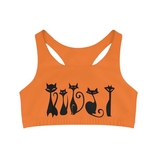 Discover Halloween Cat Lovers Racerback Sports Bra