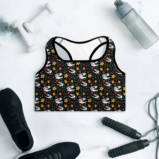 Discover Padded Sports Bra Dinosaur Skull