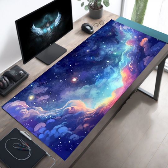 Discover Pastel Anime Space Desk Mat, Nebula View, Cute Aesthetic Stars and Galaxies