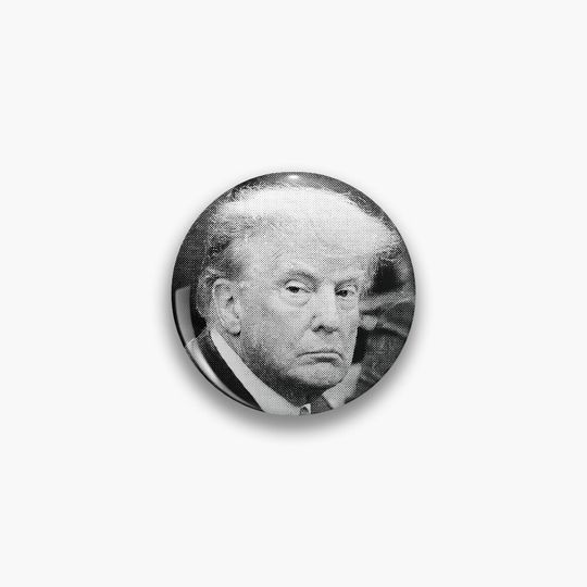 Discover President Donald J. Trump Arrested On April 4th 2023 Black and White Courtroom Mugshot Picture Halftone Gradient Pin