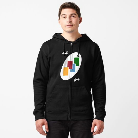 Discover Uno Card Game Draw Four Zipped Hoodie