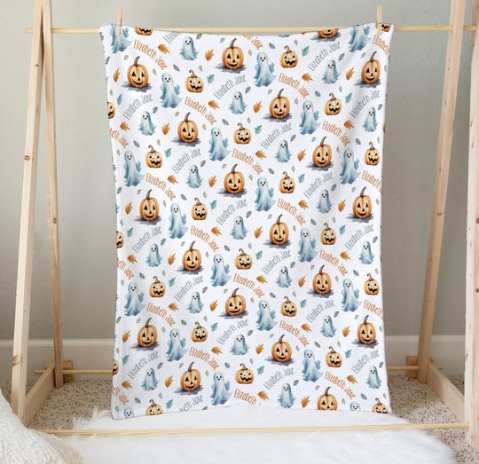 Discover Custom Name Halloween Blanket - Ghosts and Pumpkins