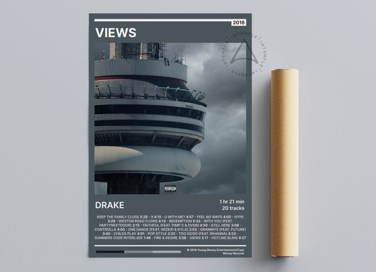 Discover Drake Views Album Poster, Trendy Tracklist Wall Art
