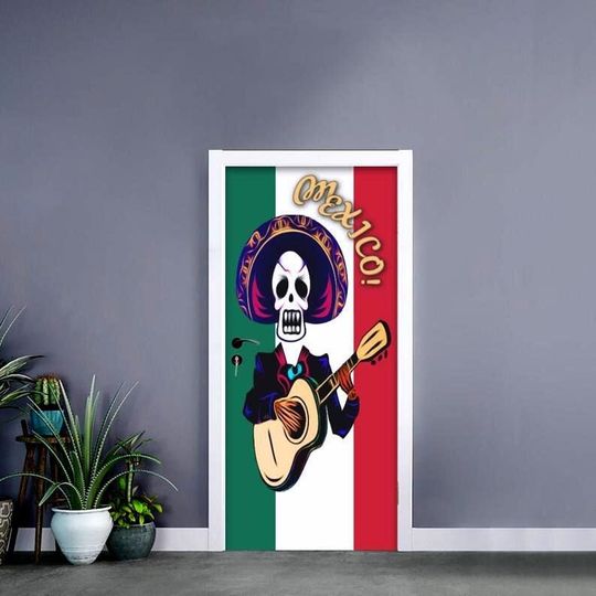 Discover Halloween Skeleton Mexican Flag Door Sticker