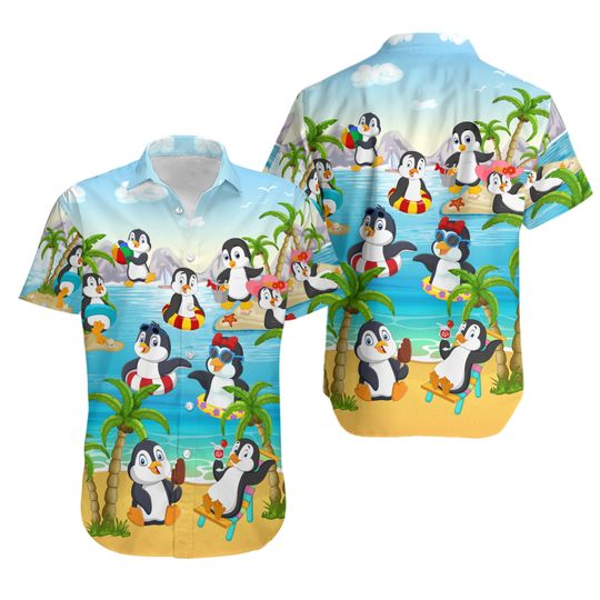 Discover Penguin On The Beach Funny Aloha Hawaiian Shirt