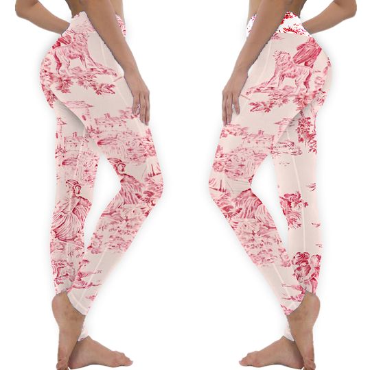 Discover Red and White Toile de Jouy Leggings