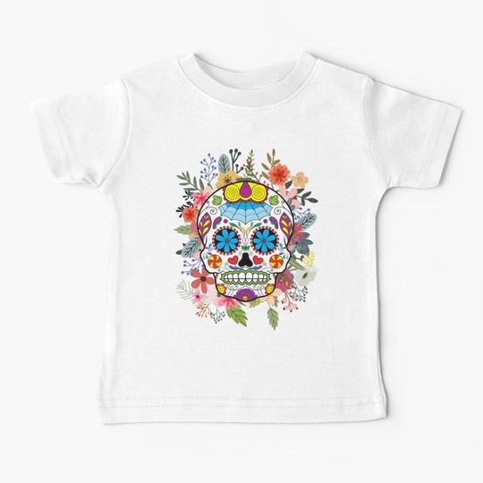 Discover Floral Sugar Skull Dia De Los Muertos Baby T-Shirt