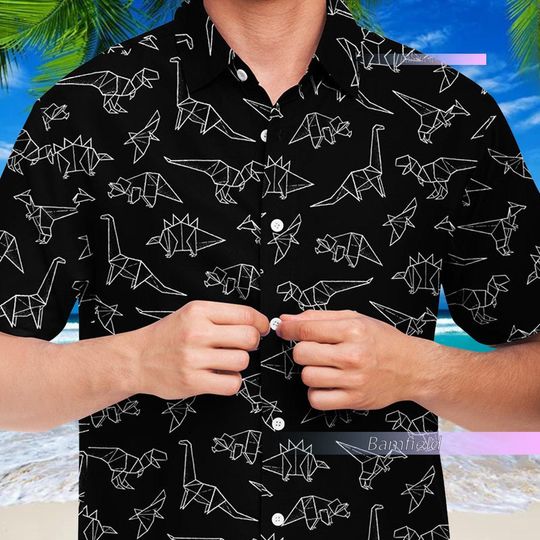 Discover Dinosaur Hawaiian Shirt, Origami Dinosaur Button Up Shirt