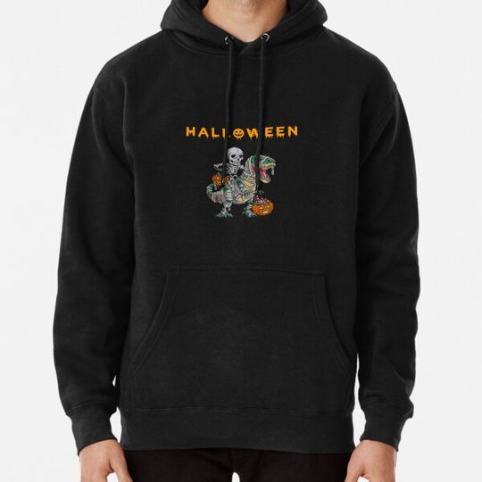 Discover Skeleton riding dinosaur bones halloween | funny pumpkin Hoodies