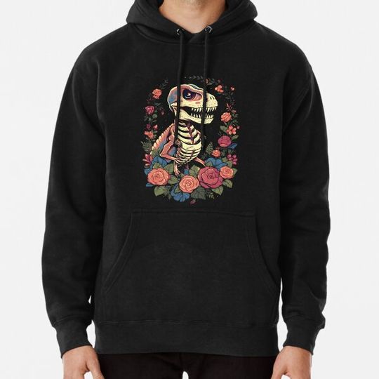 Discover Dinosaur skeleton among flowers Hoodies