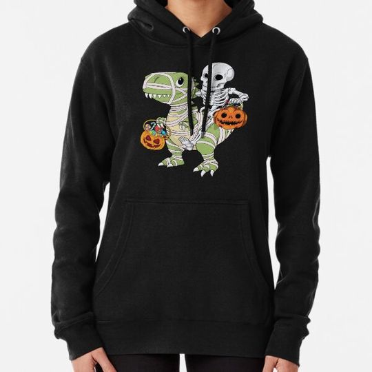 Discover Skeleton Riding Mummy Dinosaur Hoodies