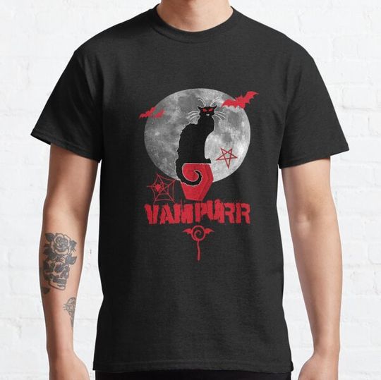 Discover Vintage Halloween Scary Black Cat Horror Vampurr Gift T-shirts