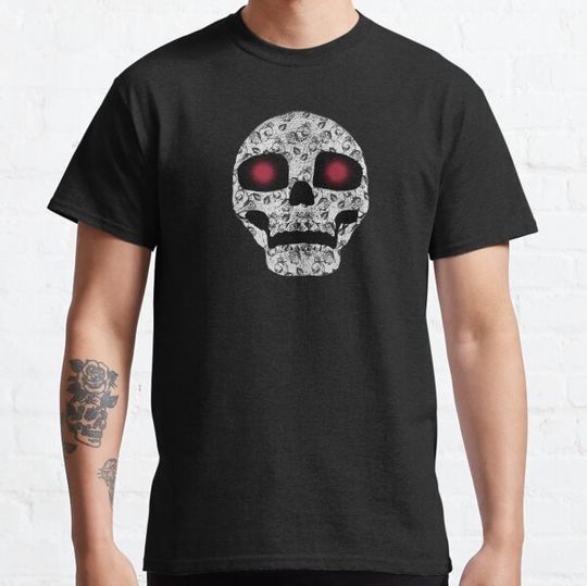 Discover Skull pattern glowing eyes with tendrils, original Halloween design, best scary motifs T-shirts