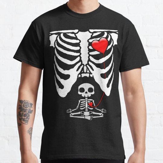 Discover funny baby Skeleton yoga Pregnancy Announcement XRay Halloween, funny pregnant halloween Costume T-shirts