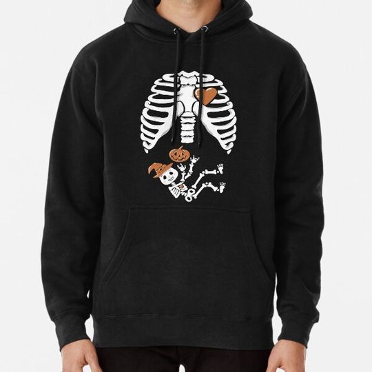 Discover Woman Pregnant Baby Skeleton Pumpkin Funny Xray Maternity Mother Mommy halloween Hoodies