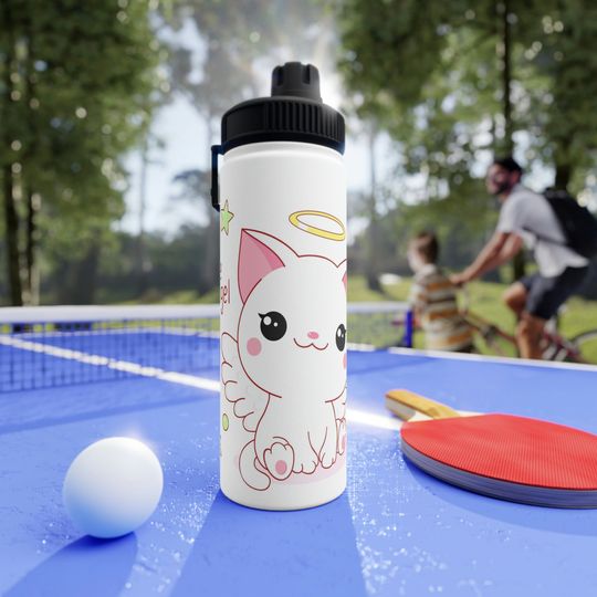 Discover Cute Little Angel Kitten Stainless Steel Water Bottle Sports Lid