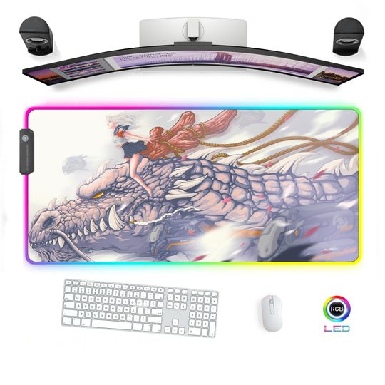 Discover Anime Girl Manga Flying Fire Dragon Desk Mat Led RGB