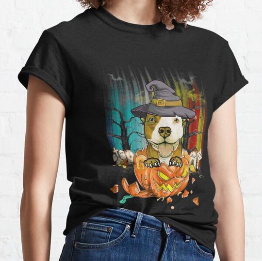 Discover Pitbull Witch Pumpkin Halloween Dog Lovers T-shirts