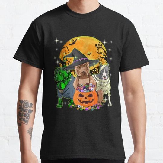 Discover Pitbull dog witch Halloween costumes pumpkin mummy funny T-shirts