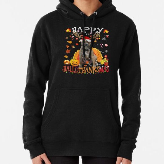 Discover Pitbull Dog Happy Hallothanksmas Halloween Thanksgiving Xmas T-Shirt Hoodies
