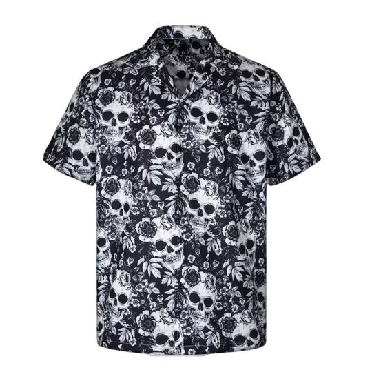 Discover Dark Black Floral Skull Hawaiian Shirt, Horror Aloha Shirt