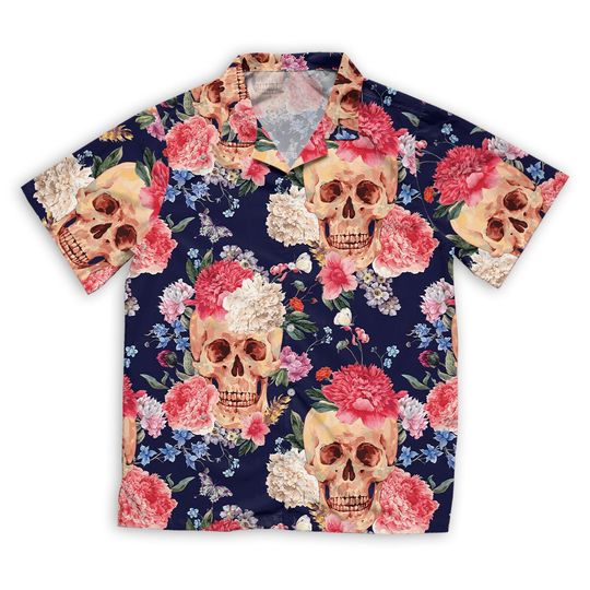 Discover Skull And Flowers Hawaiian Shirt, Horror Aloha Shirt