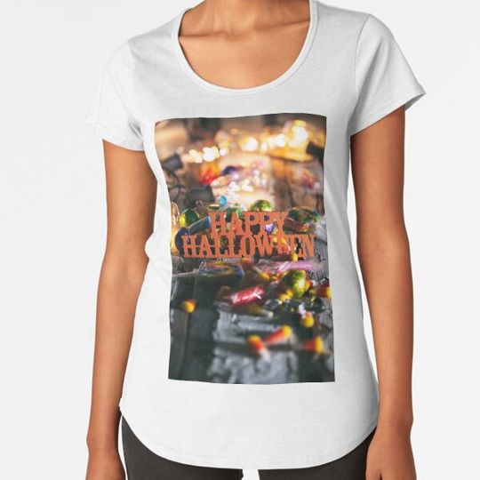 Discover Halloween: Happy Halloween With Candy And Glowing Bulbs T-shirts