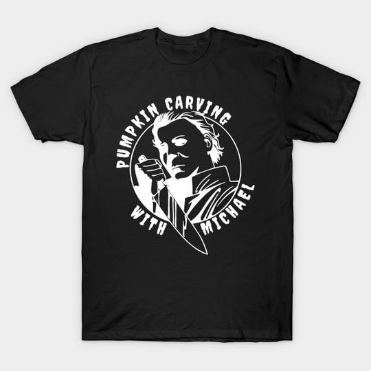Discover Pumpkin Carving with Michael Shirt, Michael Myers Halloween Horror Character T-Shirt