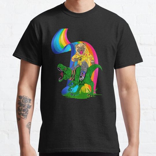 Discover Dinosaur ride dog kids men women rainbow gifts T-shirts