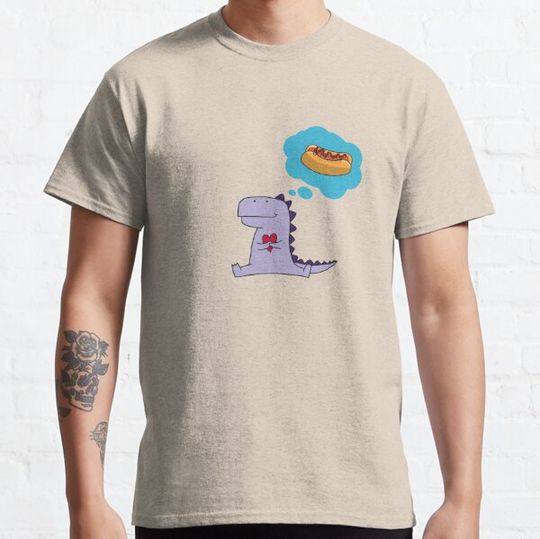 Discover Cute dinosaur craving for hot dog T-shirts
