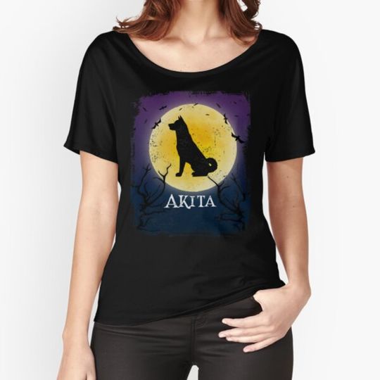 Discover Akita Dog Halloween Vintage Design Full Moon T-shirts