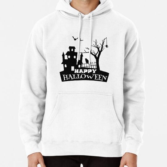 Discover Halloween Black silhouette of haunted castle Hoodies