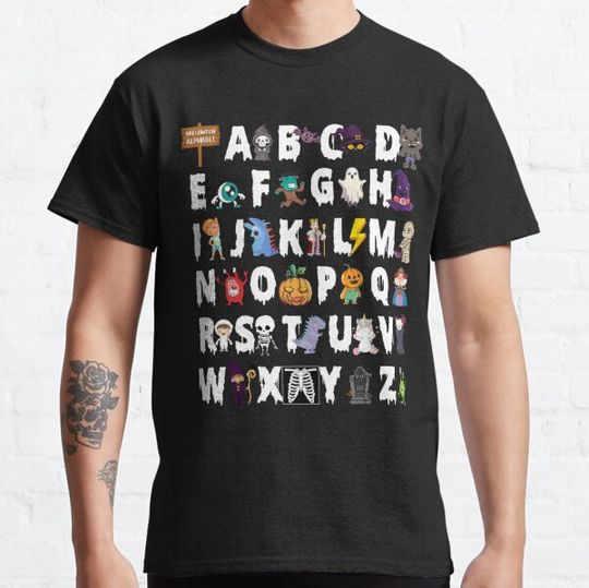 Discover Halloween Alphabet Shirt For Teachers, Teacher Halloween Costume, Tshirt for School Classroom Fall Autumn Party , School Shirt T-shirts
