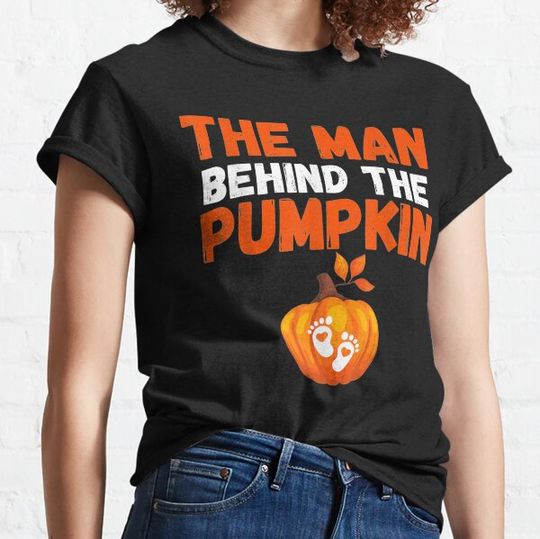Discover Funny Man Behind The Pumpkin Halloween Pregnancy T-shirts