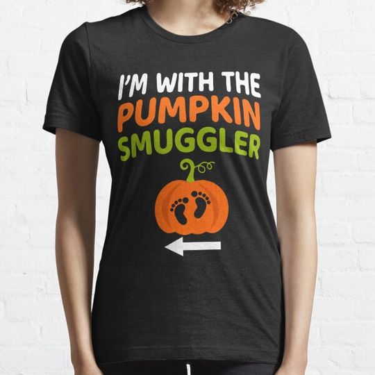 Discover I'm With The Pumpkin Smuggler Funny Halloween Pregnancy Announcement Proud Mom Gender Reveal Baby Feet Costume Party Gift For Mom Wife T-shirts