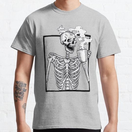 Discover halloween skeleton drinking coffee funny T-shirts