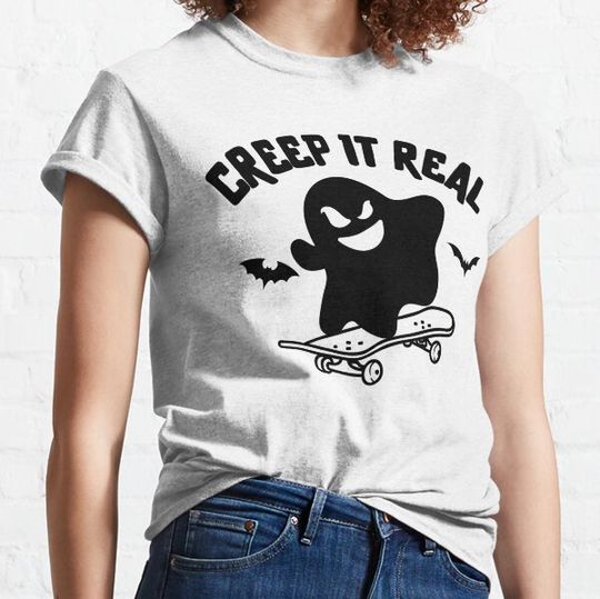 Discover Creep it Real Funny Halloween Skateboarding Ghost T-shirts