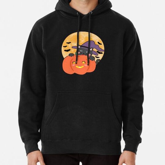 Discover Cute Halloween Black Cat Witch Hat Pumpkin Hoodies