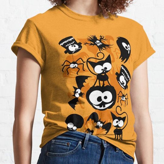 Discover Halloween Fun and Creepy Cute Characters Pattern T-shirts