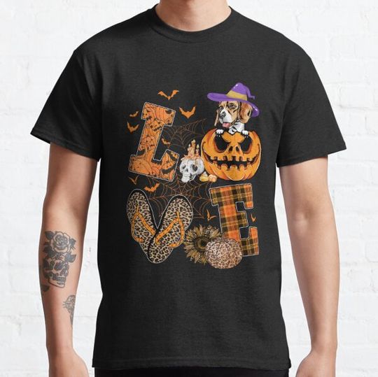 Discover Funny Beagle Dog Lover Gift Love Beagle Halloween Pumpkin T-shirts