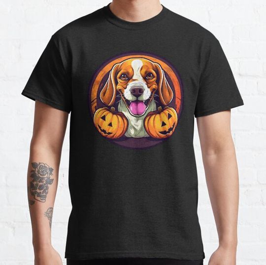 Discover Halloween Dog Beagle Poses with Pumpkins T-shirts