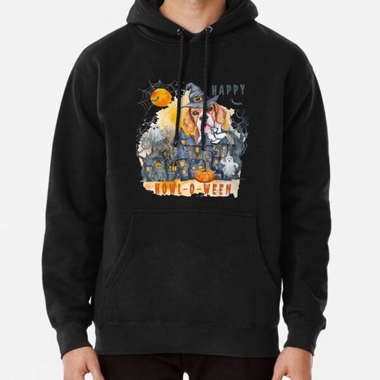 Discover Beagle Happy Howl-o-ween Ghost Houses Funny Watercolor Hoodies