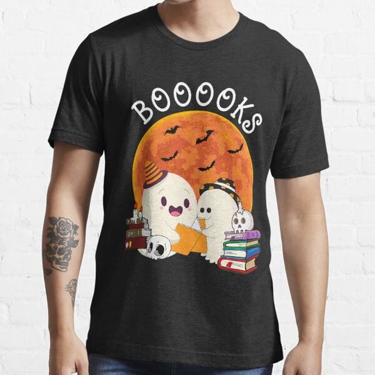 Discover Booooks Ghost Boo Read Book Library Moon Bat Halloween T-shirts