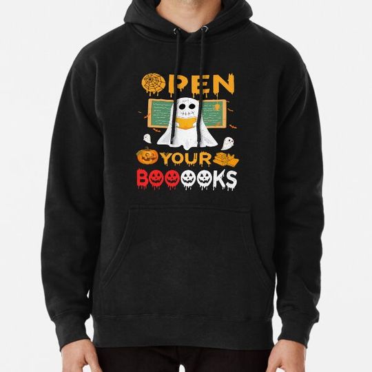 Discover Open Your Booooks Funny Reading Book Teacher Halloween Hoodies