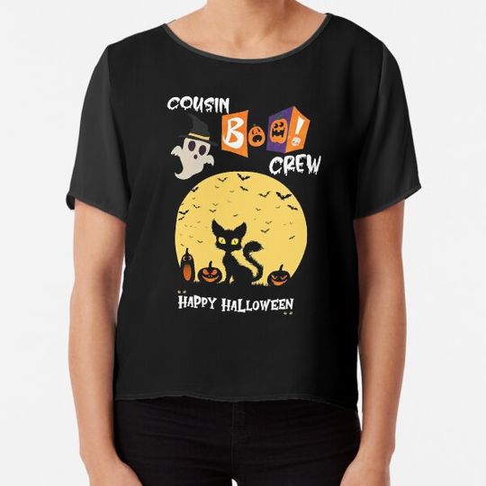 Discover Halloween Crew Black Cat Pumpkin Ghost That Says BOO On It T-shirts