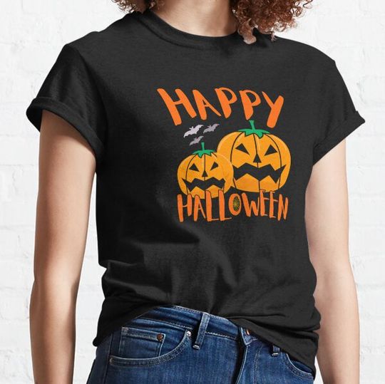 Discover Cute Happy Halloween Pumpkins and Bats T-shirts