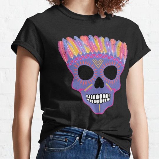 Discover Mexican skull with feather headdress T-shirts